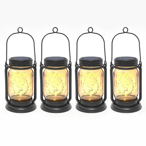 LUMIRO 4 Pack Solar Hanging Mason Jar Lights Decorative Solar Lantern with Stakes
