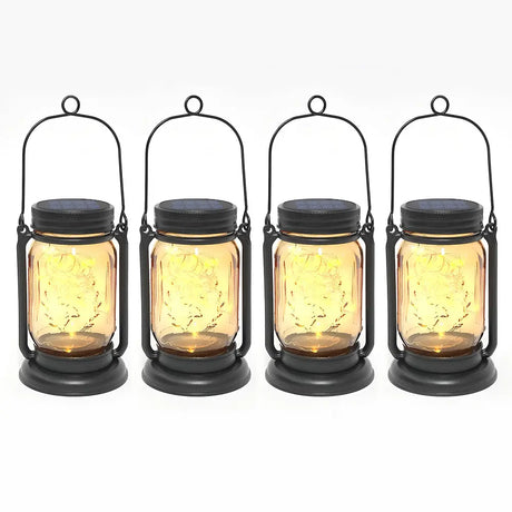 LUMIRO 4 Pack Solar Hanging Mason Jar Lights Decorative Solar Lantern with Stakes