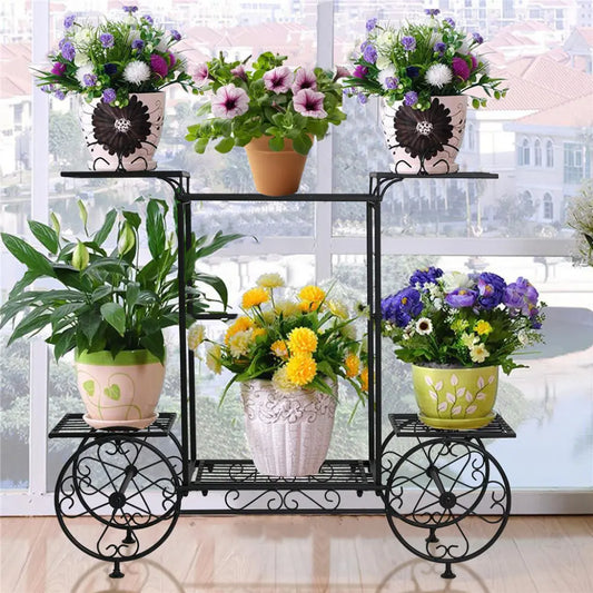 Large Metal Garden Cart Plant Stand Parisian Style Flower Display Rack