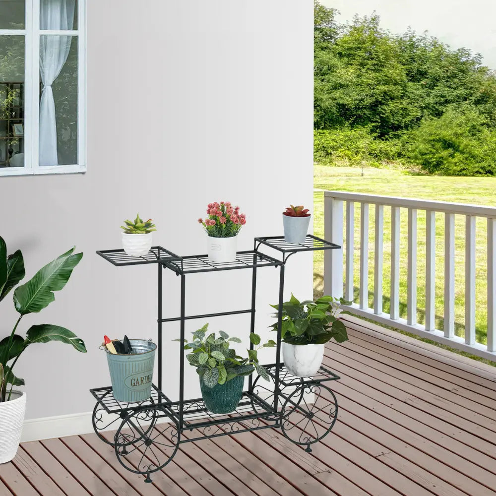 Large Metal Garden Cart Plant Stand Parisian Style Flower Display Rack