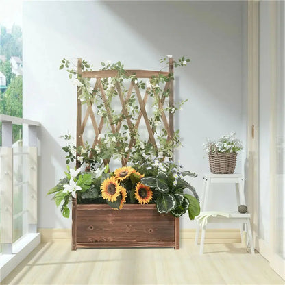 Lattice Raised Garden Bed Wooden Planter Box with Trellis