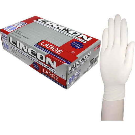 Lincon Large Latex Disposable Gloves Powder Free 100 Pieces Lincon