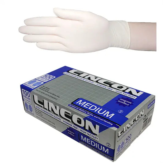 Lincon Medium Latex Disposable Gloves Powder Free 100 Pieces Lincon