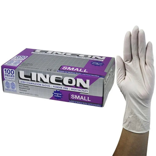 Lincon Small Latex Disposable Gloves Powder Free 100 Pieces Lincon