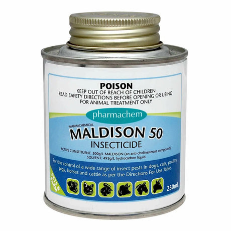 Maldison 50 Insecticide 250mL – Lice, Mite, Flea & Tick Control for Poultry & Livestock
