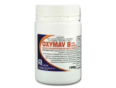 Mavlab Oxymav B 100g: Soluble Broad-Spectrum Antibiotic Powder for Birds