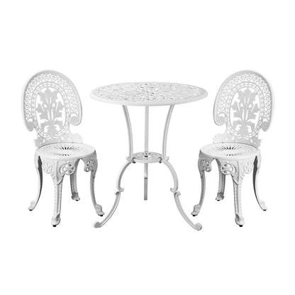 Outdoor Cast Aluminum Table and Chairs Set 3pcs White