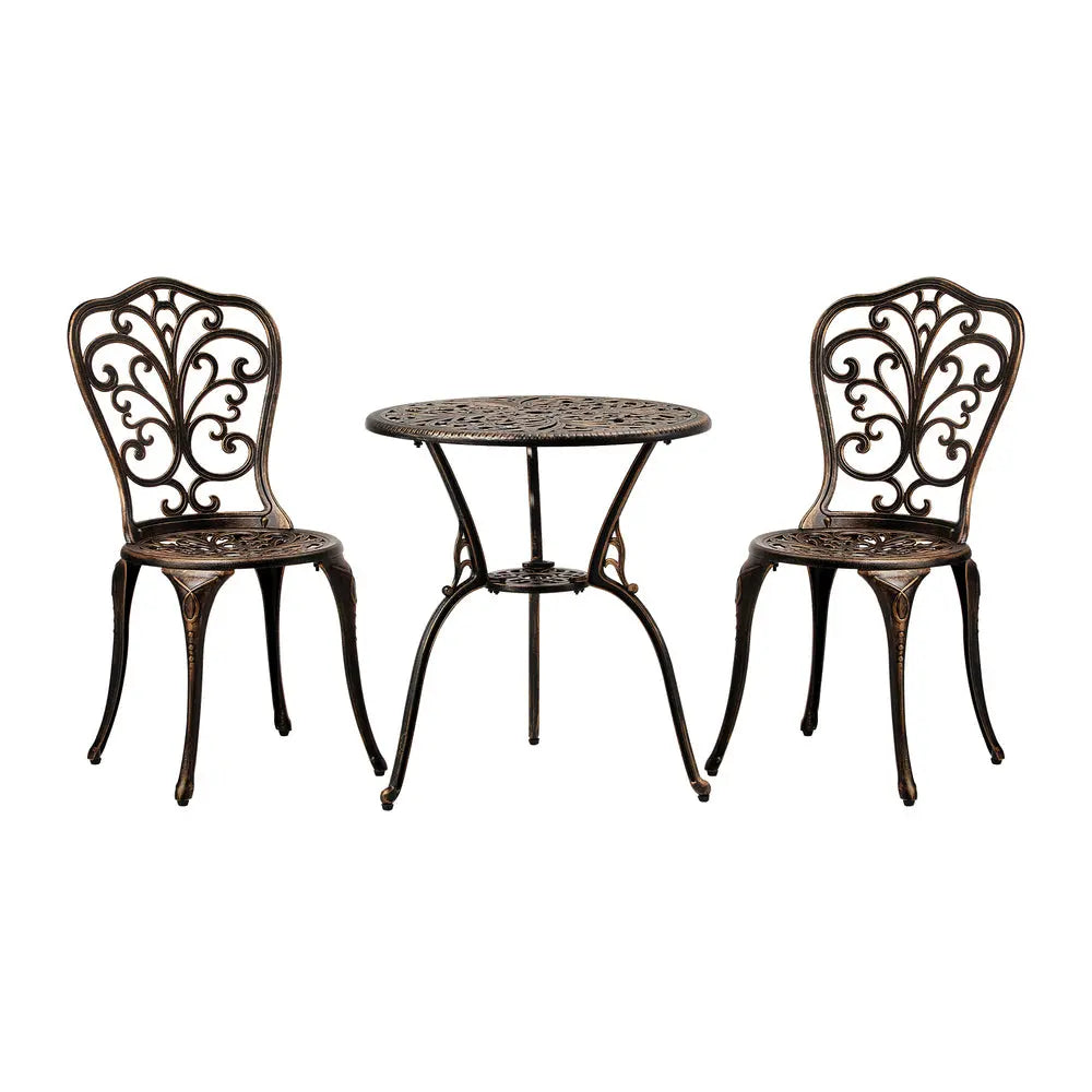 Outdoor Patio Set 3pcs Cast Aluminum Table and Chairs Bronze