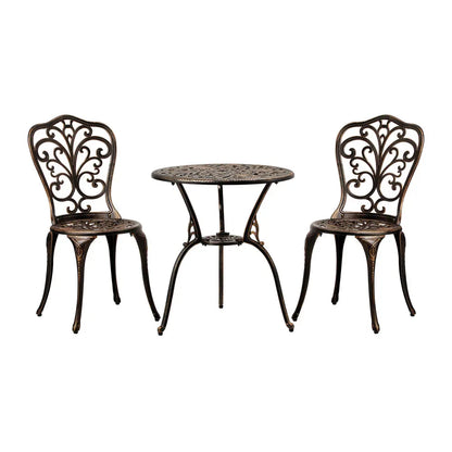 Outdoor Patio Set 3pcs Cast Aluminum Table and Chairs Bronze