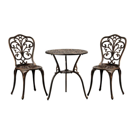 Outdoor Patio Set 3pcs Cast Aluminum Table and Chairs Bronze