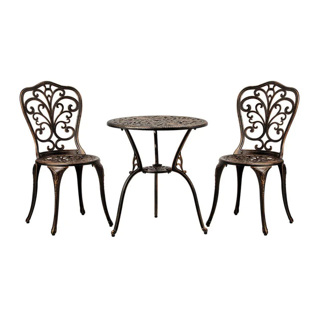 Outdoor Patio Set 3pcs Cast Aluminum Table and Chairs Bronze
