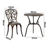 Outdoor Patio Set 3pcs Cast Aluminum Table and Chairs Bronze