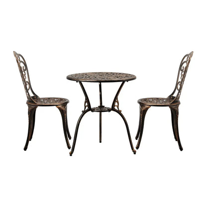 Outdoor Patio Set 3pcs Cast Aluminum Table and Chairs Bronze