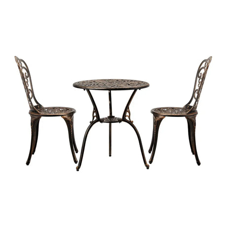 Outdoor Patio Set 3pcs Cast Aluminum Table and Chairs Bronze