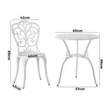 Outdoor Patio Set 3pcs Cast Aluminum Table and Chairs White