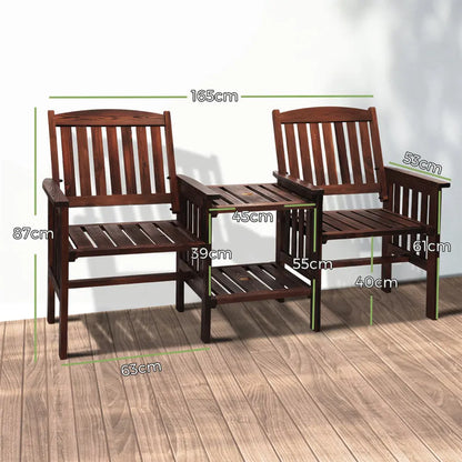 Outdoor Wooden Loveseat with Two Seats and Table Charcoal