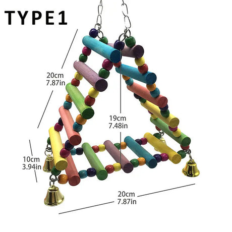 Parakeet Bird Toy: Wooden Swing &amp; Climbing Ladder with Bells