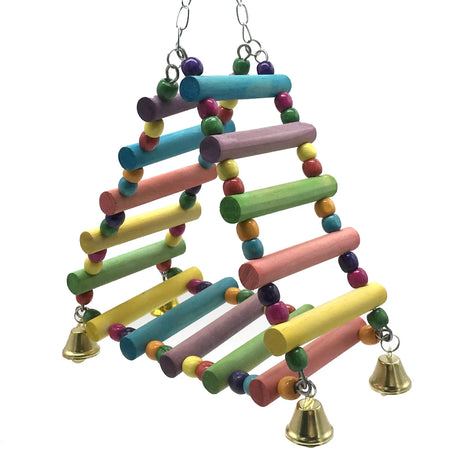 Parakeet Bird Toy: Wooden Swing &amp; Climbing Ladder with Bells