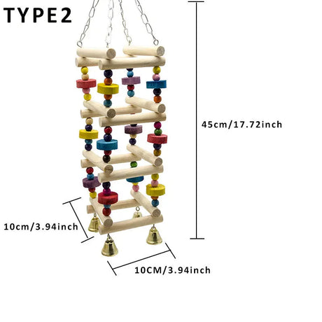 Parakeet Bird Toy: Wooden Swing &amp; Climbing Ladder with Bells