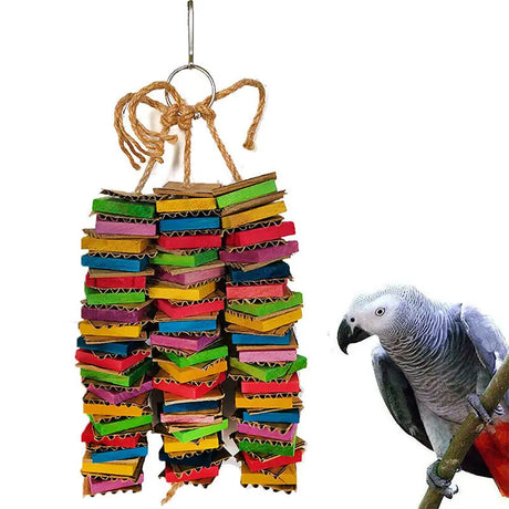 Parrot Gnawing Toy: Wooden Block & Cardboard Chew Toy for Large Birds
