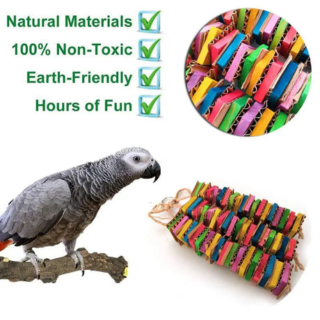 Parrot Gnawing Toy: Wooden Block & Cardboard Chew Toy for Large Birds
