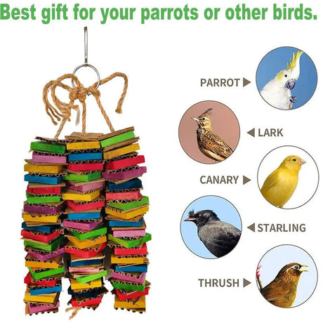 Parrot Gnawing Toy: Wooden Block & Cardboard Chew Toy for Large Birds
