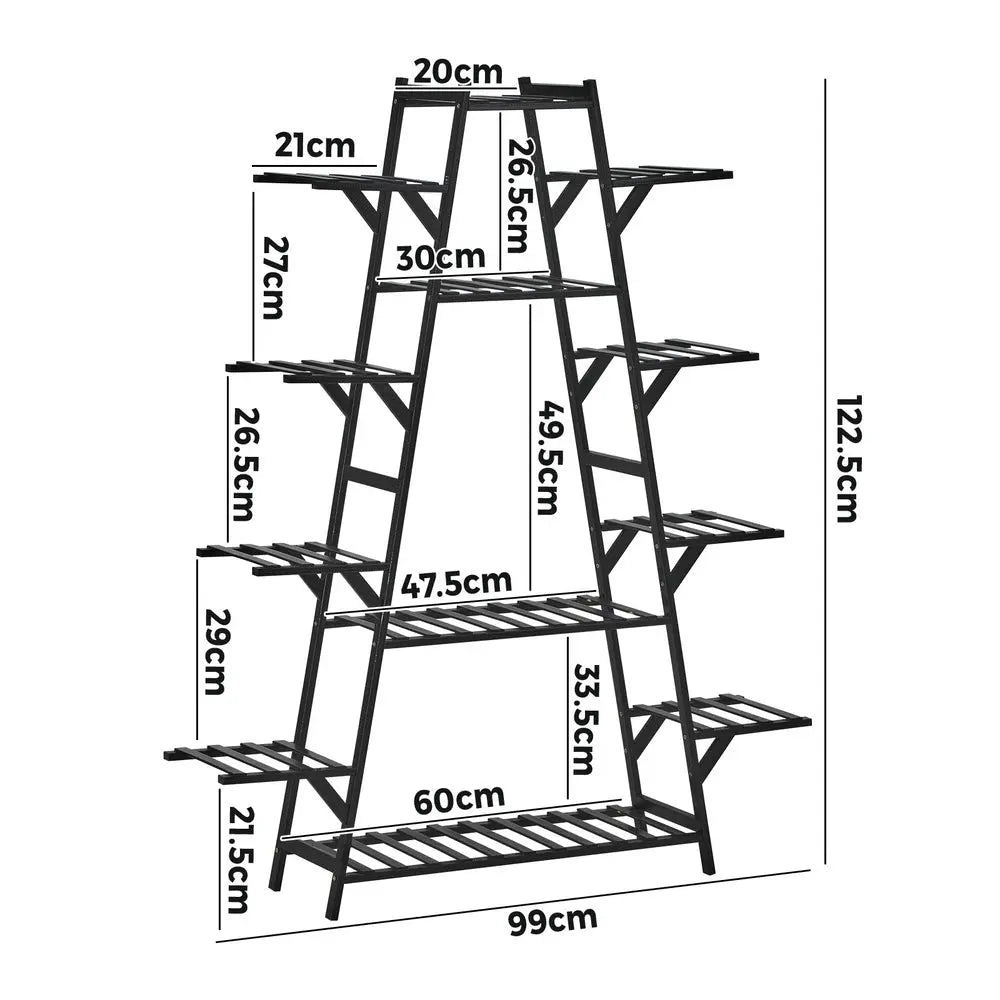 Plant Stand with 12 Shelves Bamboo Frame Black