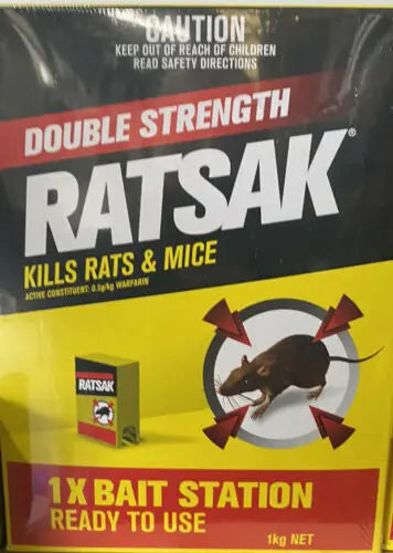 RATSAK Double Strength Bait Station 1kg – Warfarin Rat & Mouse Bait
