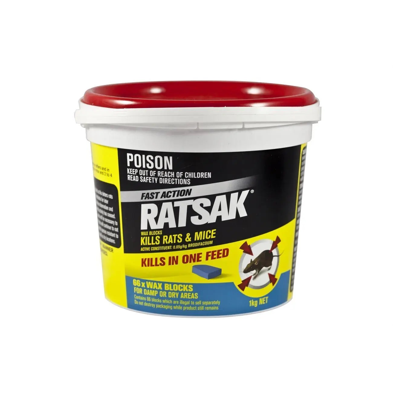 RATSAK Fast Action 1kg (66 Wax Blocks)-fast action rat poison