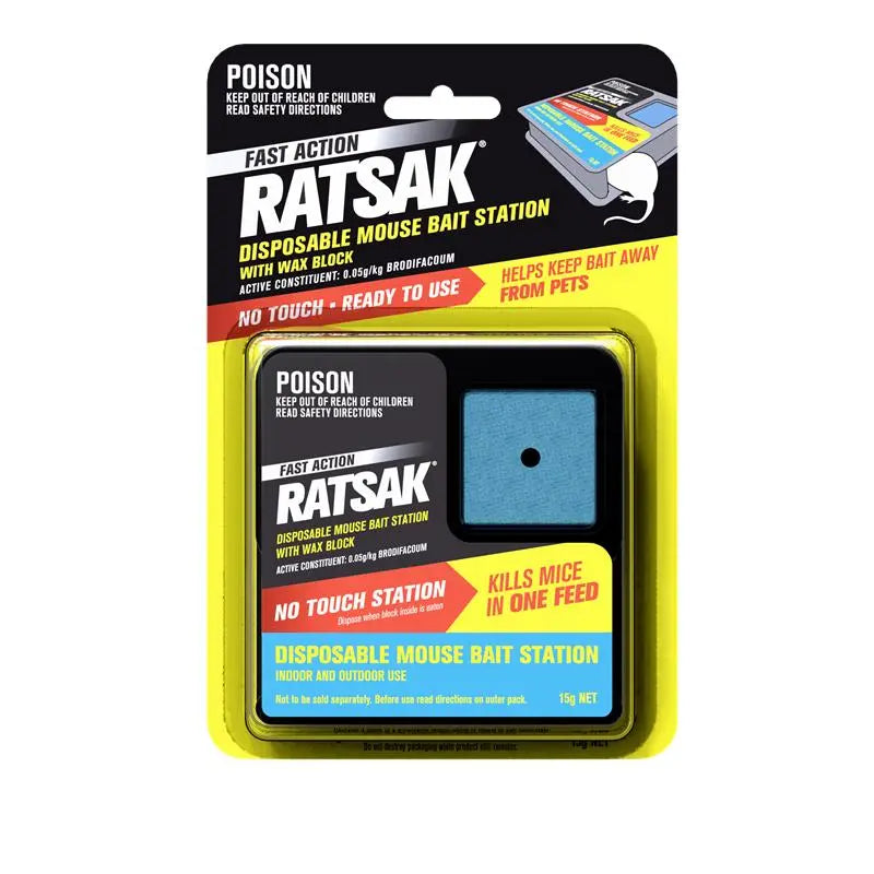 RATSAK Fast Action Disposable Mouse Bait Station 15g