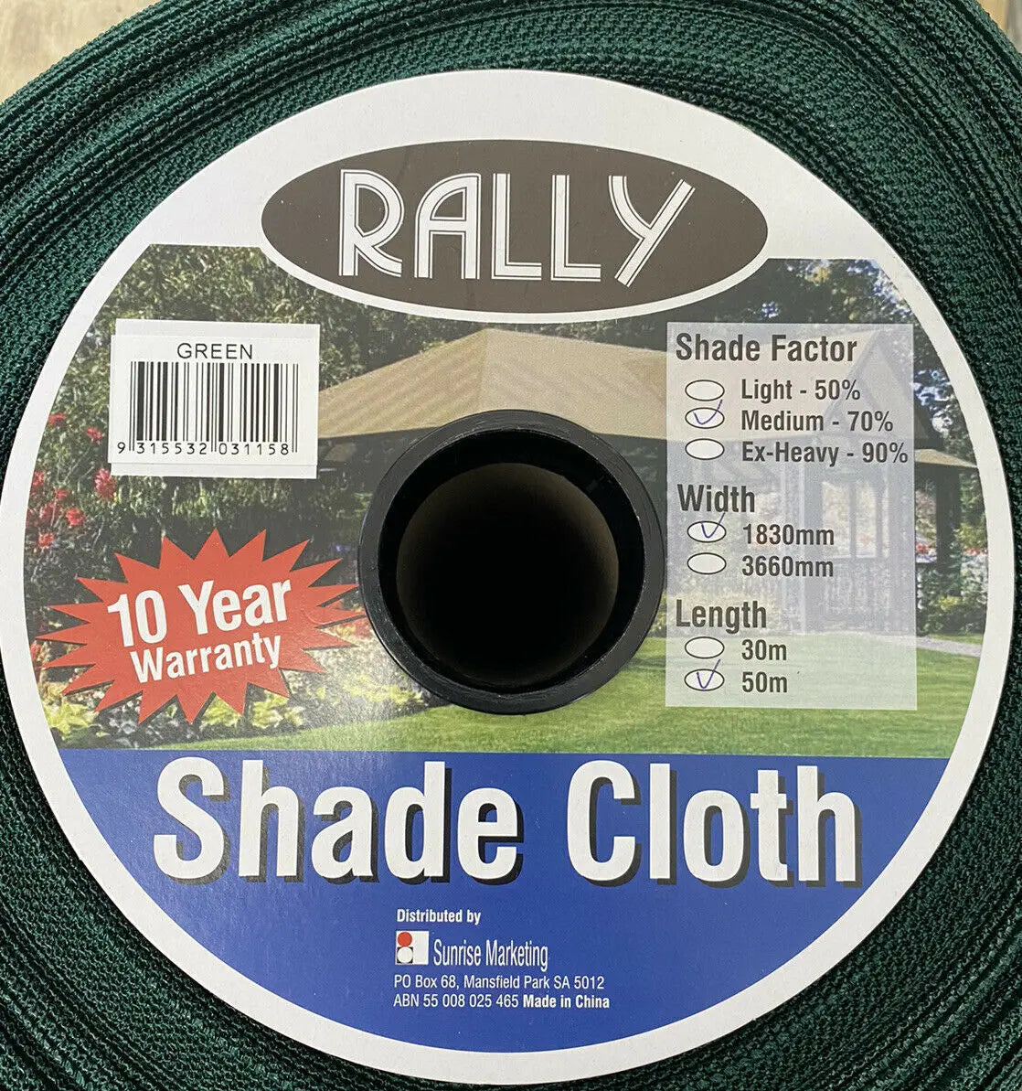 Rally 70% Shade Cloth Green 1.83m x 50m: UV-Stabilised Knitted Shade Mesh