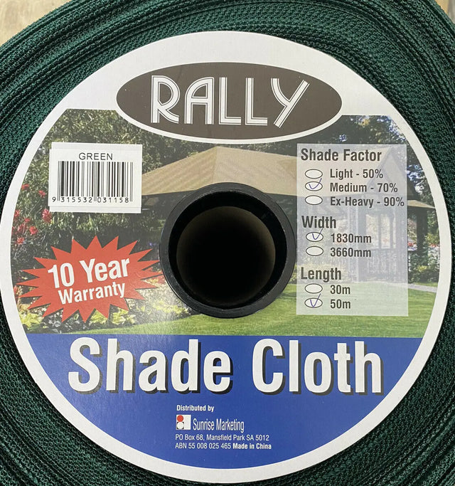 Rally 70% Shade Cloth Green 1.83m x 50m: UV-Stabilised Knitted Shade Mesh