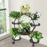 Rolling Metal Plant Stand Rack Flower Pot Shelf Holder with Wheels