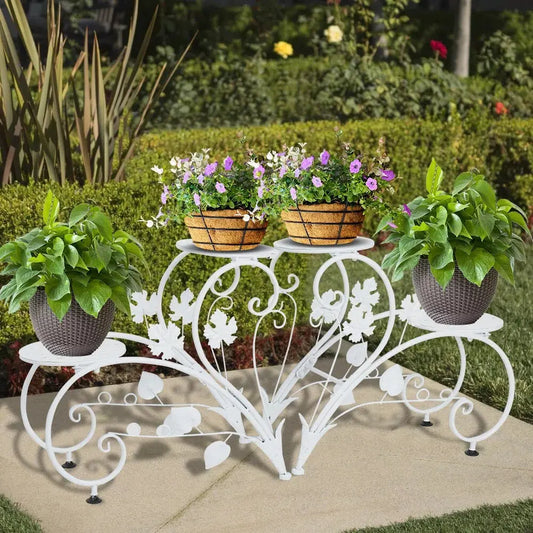 Set of 2 Heavy Duty Metal Round Plant Stand Rustproof Flower Pot Display Holder