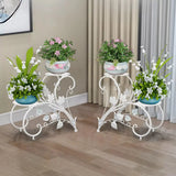 Set of 2 Decorative 4-Tier Metal Plant Stands