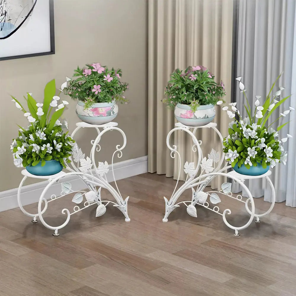 Set of 2 Heavy Duty Metal Round Plant Stand Rustproof Flower Pot Display Holder