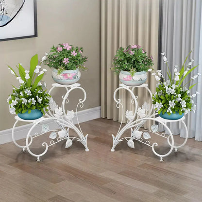 Set of 2 Heavy Duty Metal Round Plant Stand Rustproof Flower Pot Display Holder