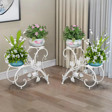 Set of 2 Decorative 4-Tier Metal Plant Stands