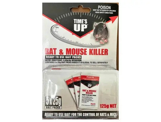 Time’s UP Rat & Mouse Killer 125g (5x25g) – Fast-Acting Rodent Bait Packs Time's UP