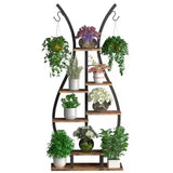  Vase Shape Tall Planter Display Rack – Garden Plant Stand with 5 Tiers and Hangers
