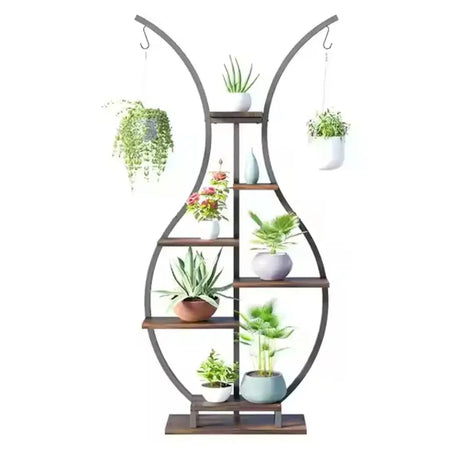 Vase Shape Tall Planter Display Rack – Garden Plant Stand with 5 Tiers and Hangers
