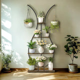  Vase Shape Tall Planter Display Rack – Garden Plant Stand with 5 Tiers and Hangers
