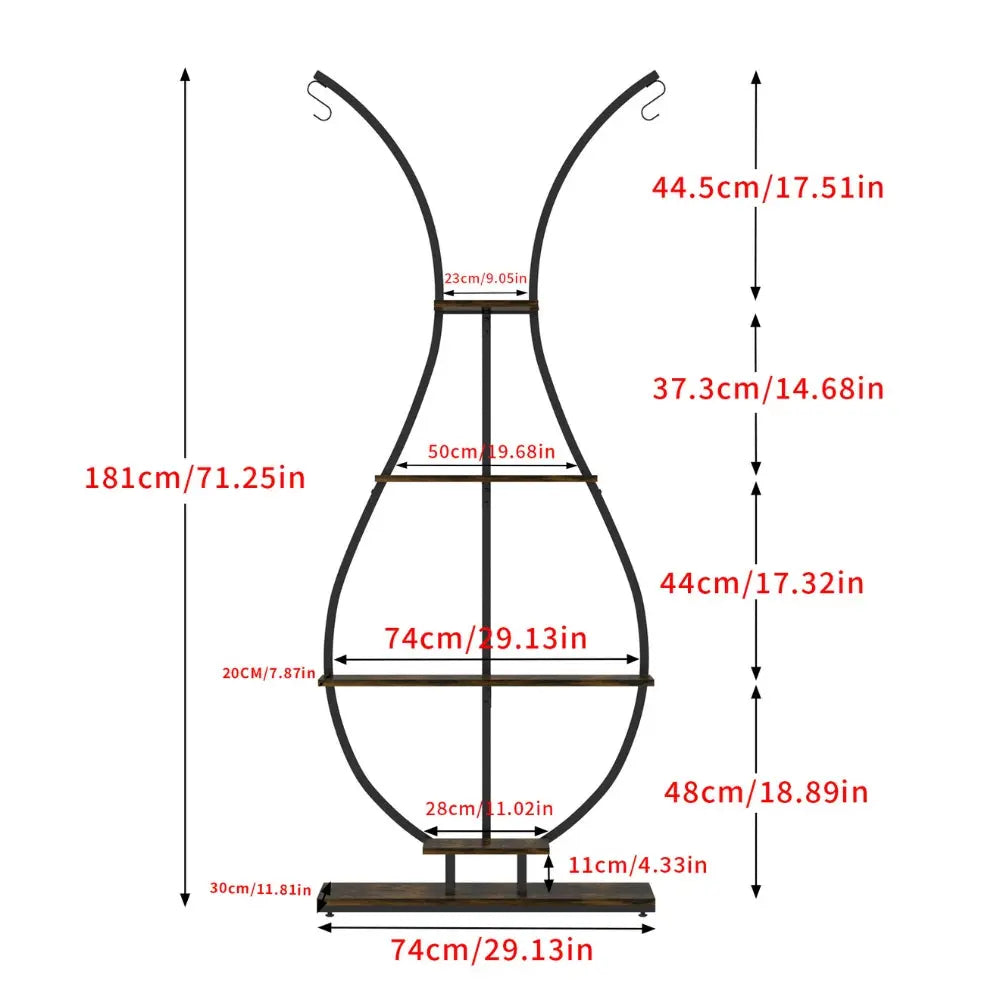 Vase Shape Tall Planter Display RackGarden Plant Stand with 5 Tiers and Hangers