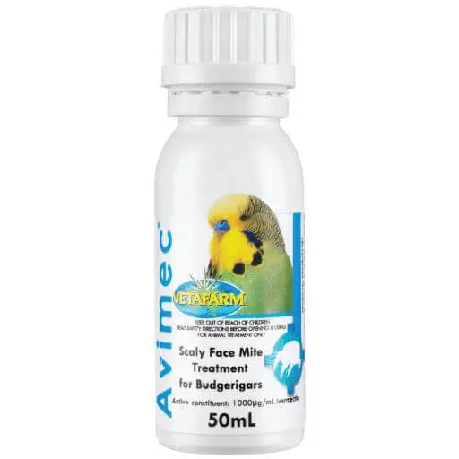 Vetafarm Avimec 50ml: Topical Scaly Face Mite Treatment for Budgerigars and Cage Birds