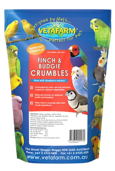 Vetafarm Finch & Budgie Crumbles 2kg – Complete Extruded Diet for Small Birds
