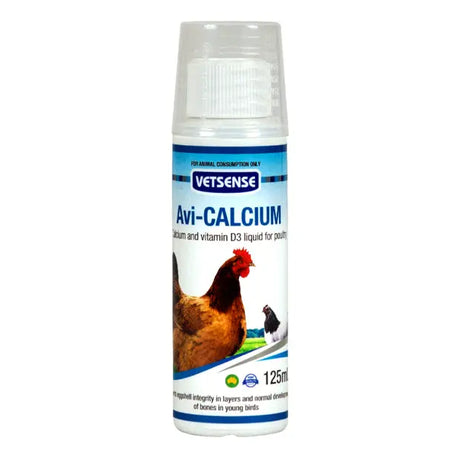 Vetsense Avi-Calcium 125ml: Liquid Calcium and Vitamin D3 Supplement for Poultry and Birds