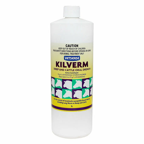 Vetsense Kilverm 1L Sheep &amp; Cattle Oral Drench: Levamisole Wormer for Roundworm and Lungworm