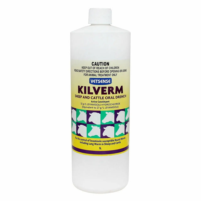 Vetsense Kilverm 1L Sheep &amp; Cattle Oral Drench: Levamisole Wormer for Roundworm and Lungworm