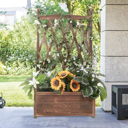 Wooden Raised Plant Garden Elevated Planter Box with Trellis