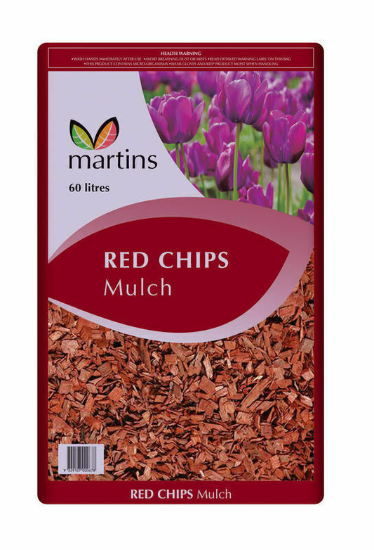 Martins  Red Chips Mulch - wood chip 60 Litre